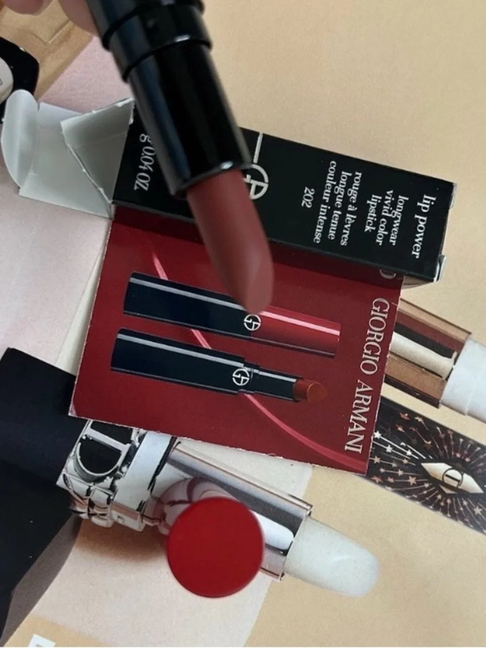 Giorgio Armani Lip Power Longwear Vivid Lipstick MINI #202 Grazia (Brown Rose-
